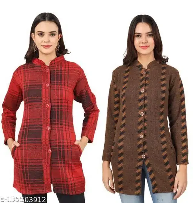 Woolen Cardigans for Women, Pack of 2 (Multicolor, L)