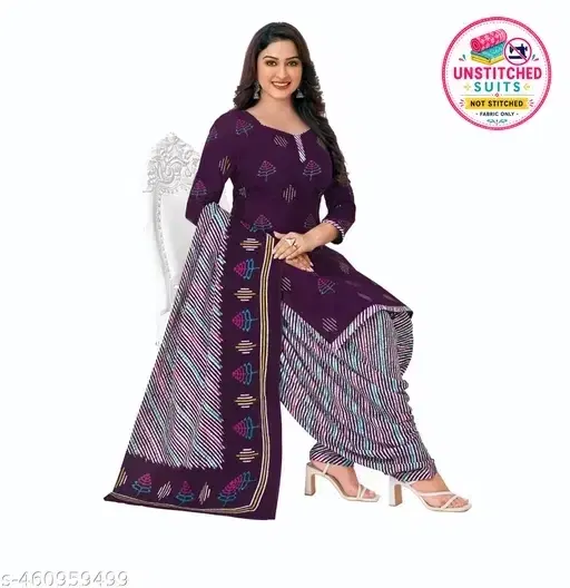 Crepe Block Print Unstitched Suit with Dupatta for Women, Wine
