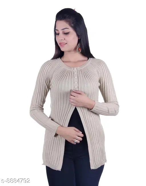 Acrylic Solid Sweater for Women (Beige, L)