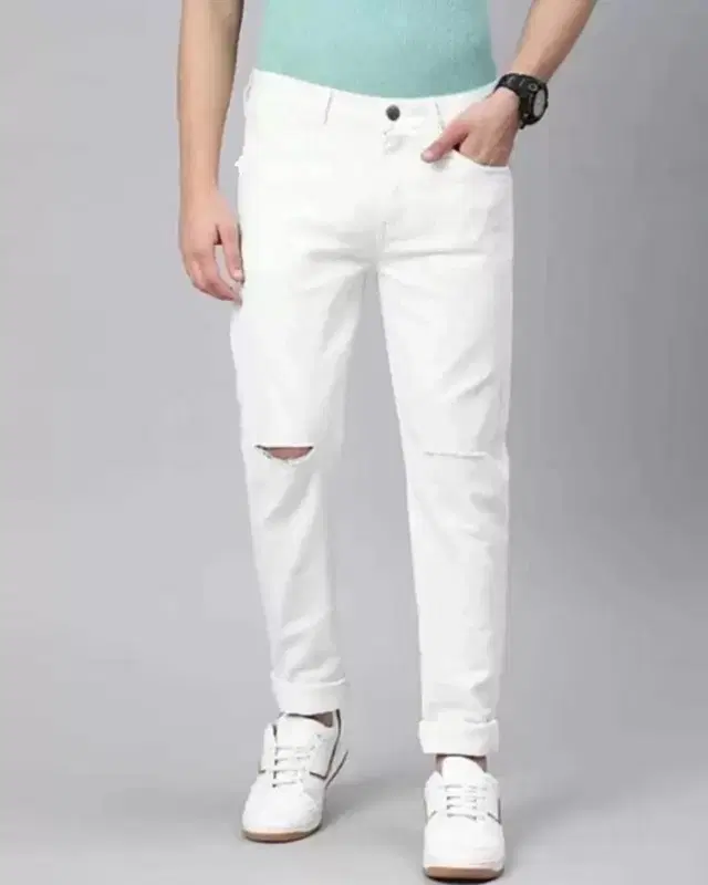 Denim Slim Fit Jeans for Men (White, 30)