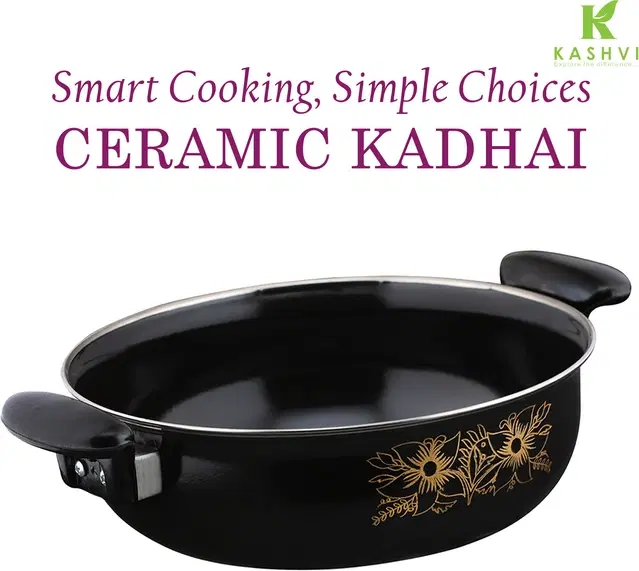 Cast Iron Kadai, Black, 28 cm