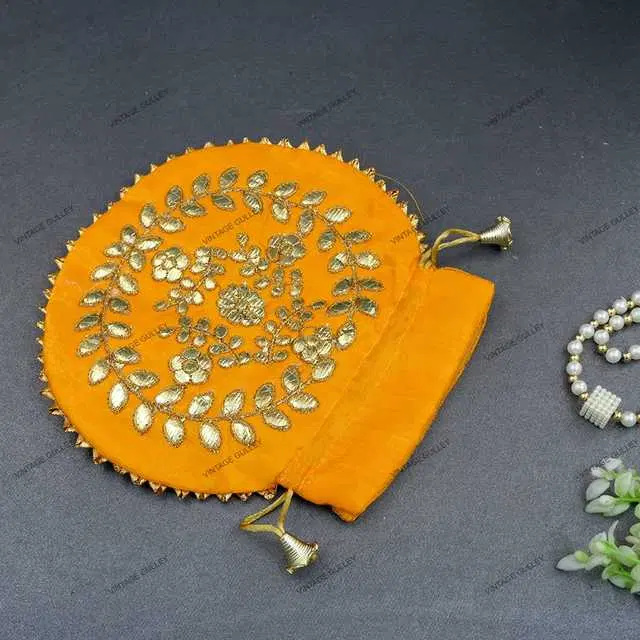 Cotton Silk Ethnic & Traditional Handheld Potli for Women, Orange, A-45