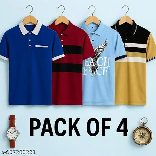 Cotton Blend Printed T-shirt for men, Multicolour (M) Pack of 4
