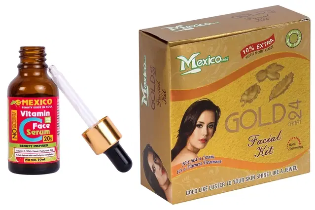 Maxico Herbs Gold Facial Kit with Vitamin C Serum (30 ml), Pack of 2
