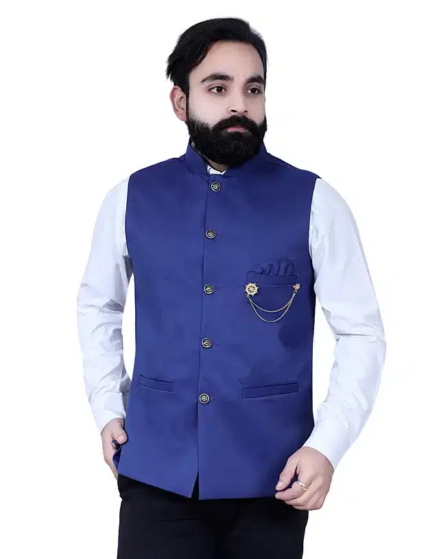 Cotton Blend Ethnic Jacket for Men (Royal Blue, XL)