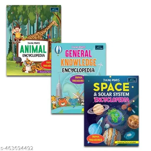 Young Minds Encyclopedia - Set Of 3 - Animals , General Knowledge , And Space Encyclopedia For Kids ,