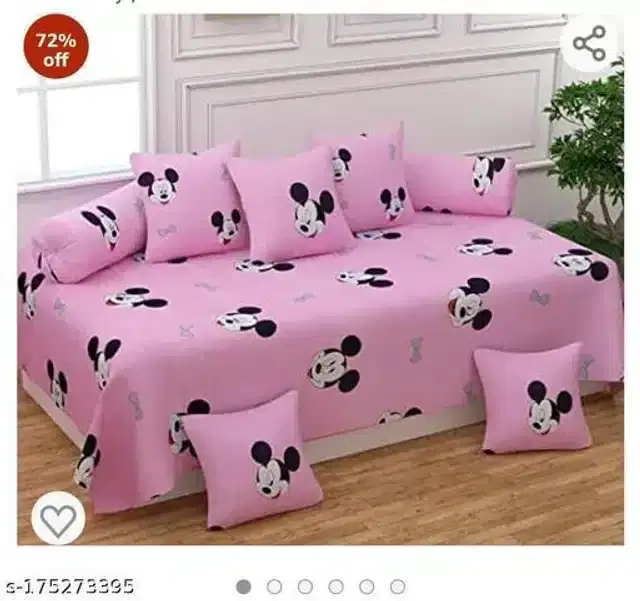 Polycotton Diwan Cover Set, Pink, Set of 8