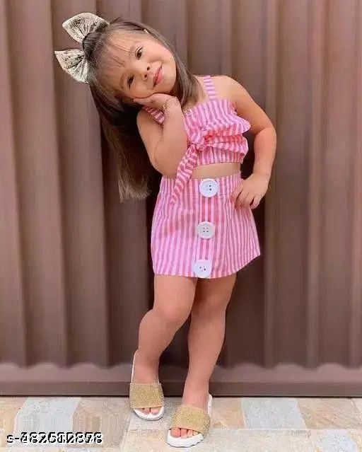 Rayon Slub Printed Clothing Set for Girls, Pink, Pack of 1 (6-7 Years)