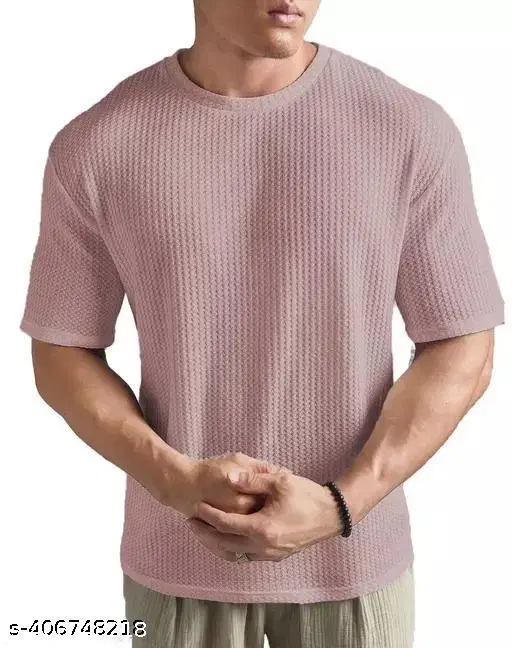 Poly Cotton Round Neck T-shirt For Men, Pink (S)