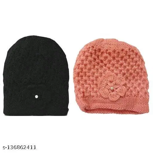 Woolen Cap for Kids, Pack of 2 (Multicolor)