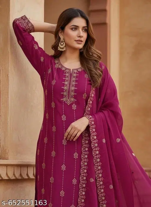 Embroidered Punjabi/All Over Suits Semi-Stitched Suits (Pink, 6.65 meter for Women (XXL)