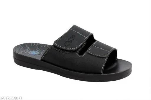 Chips Leather Sliders for Men (Black, 6)