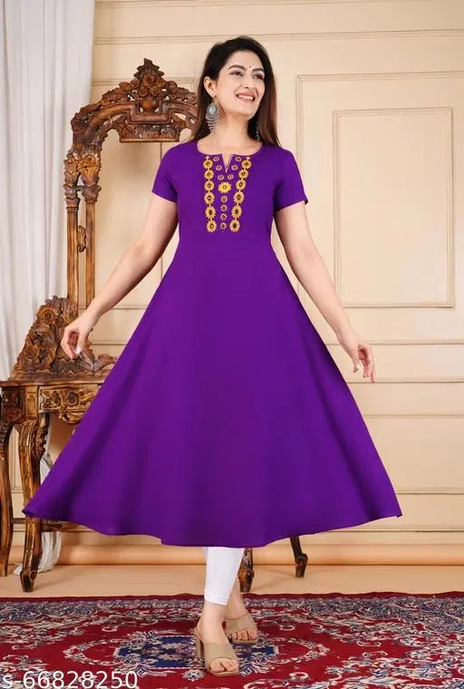 Rayon Kurti for Women, Purple (S)