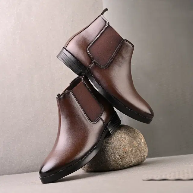 Synthetic Leather Flat boots for Men, Pack of 6 (Brown, 6)