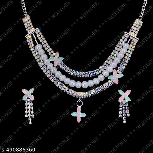 Earrings and Necklace Set for Women (Silver, 1)