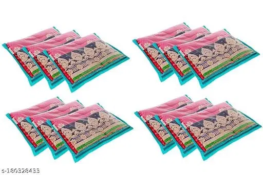 KANUSHI® Set of 12 Pc Transparent Plain Non Woven Fabric Saree Cover/Bag with Zip Combo (Light Green)