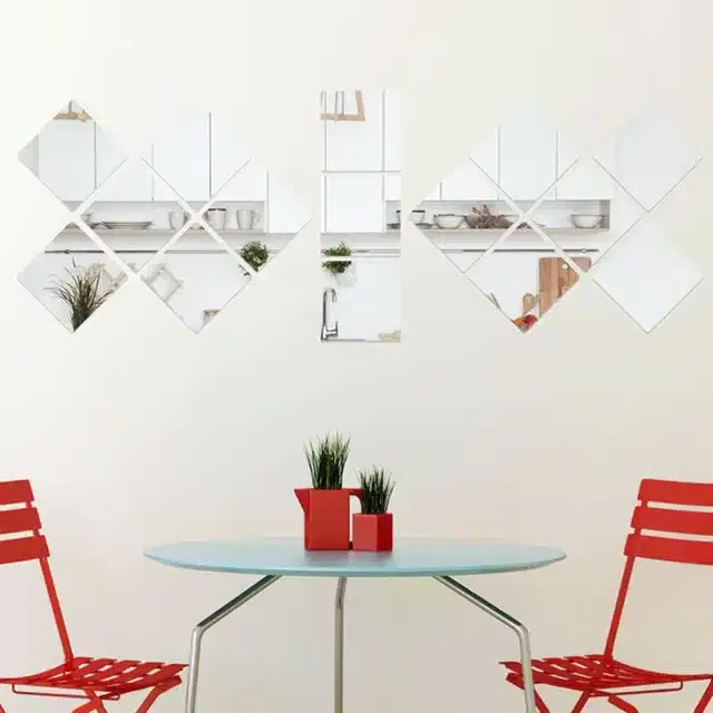 Acrylic Square Shaped Wall Mirror Stickers, Silver, Pack of 15