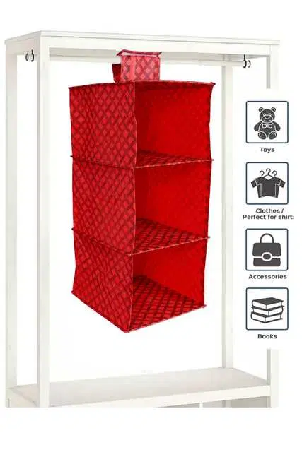 3 Shelf Closet Hanging Organizer, 3 Tier Closet Wardrobe Organizer Storage Hanger, Multicolor, 30x25x80 cm, Pack Of 1, S-59