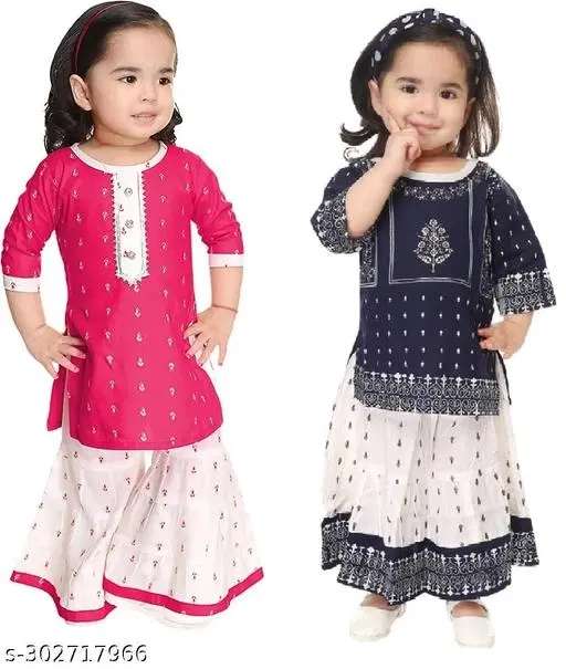 Rayon Kurta Set for Girls, Pack of 2 (Multicolor, 0-3 Months)