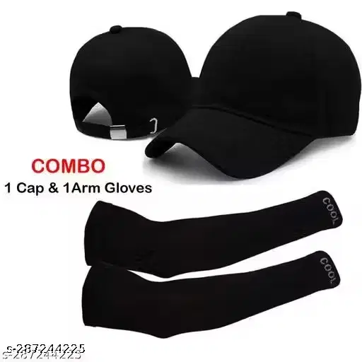 Cotton Blend Baseball Cap With Arm Sleeves, Black, Pack of 2