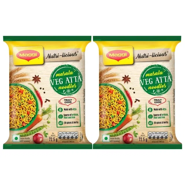 Maggi Nutri- Licious Masala Veg Atta Noodles 2X72.5g (Pouch) (Set Of 2)
