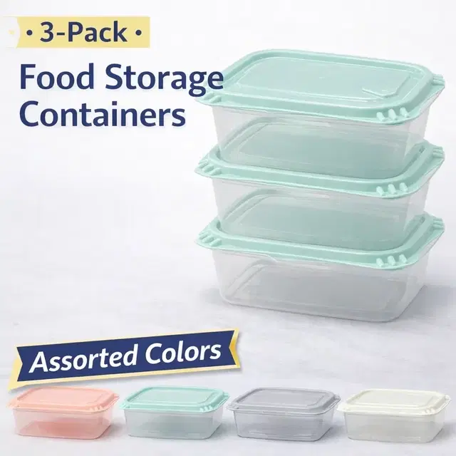 Food Storage Containers Set of 3 (Assorted Any 1 Colour)