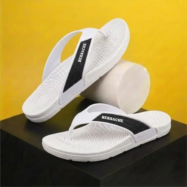 Solid Flip Flops for Men (White, 9)