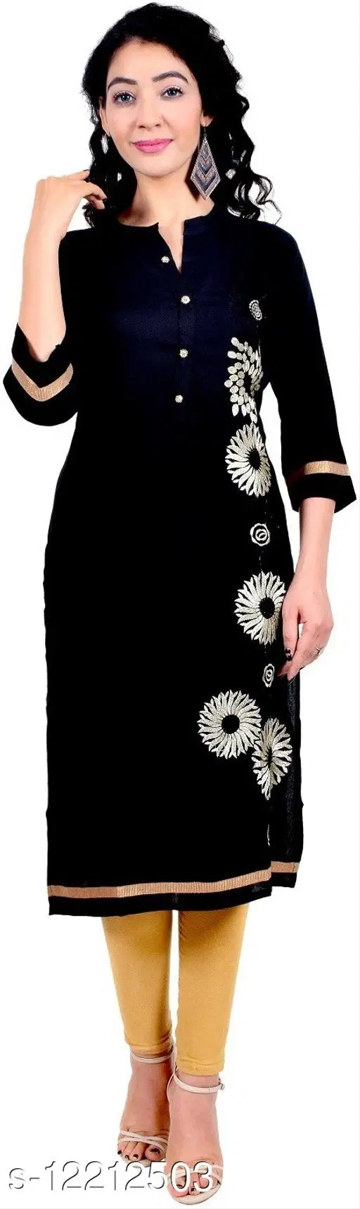 Rayon Kurti For Women, Black (S)