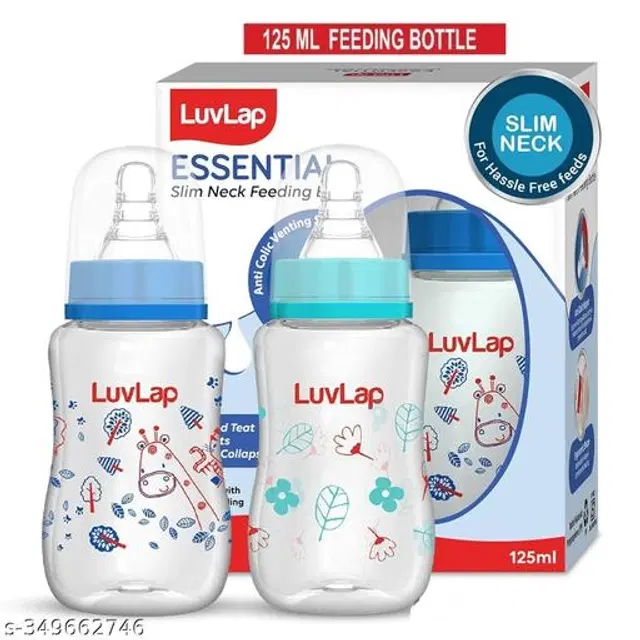 LuvLap Plastic Feeding Bottle for Baby, Multicolor, 125 ml, Pack of 2