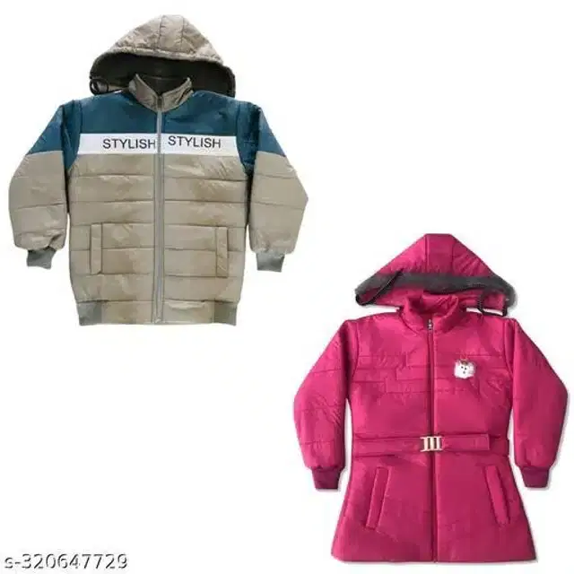 Nylon Full Sleeves Hooded Jacket for Kids, Pack of 2 (Multicolor, 0-1 Years)