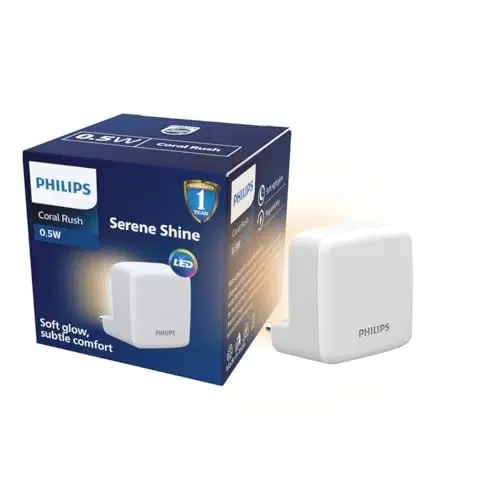 Philips Led SereneShine Plug-In Night Lamp 0.5w | Warm White Led Night Light | Soft Glare-Free Illumination | Energy Efficient | Ideal For Bedroom, Hallway & Kids Room | Pack Of 1