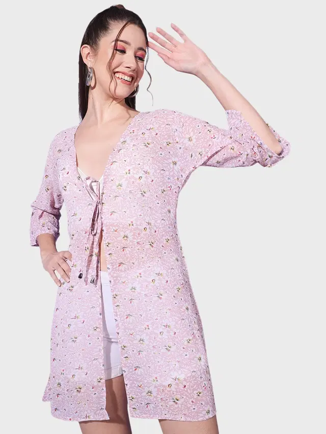 Georgette Printed Shrug for Women (Pink, S)