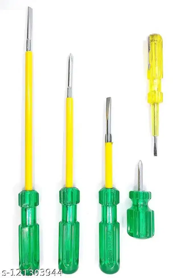 2 In 1 Screwdriver, Set of 5, Green & Yellow