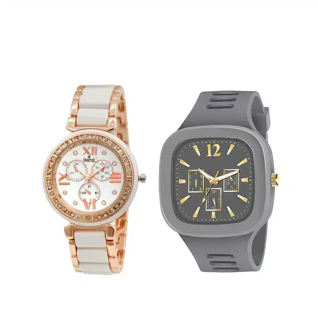 Analog Watch for Men & Women, Pack of 2 (Grey)