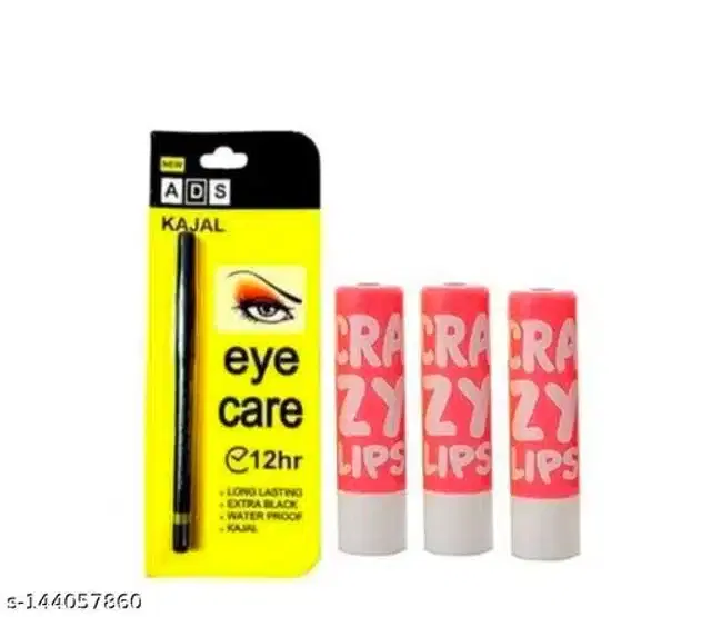 ADS Kajal with 3 Pcs Lip Balm, Set of 2