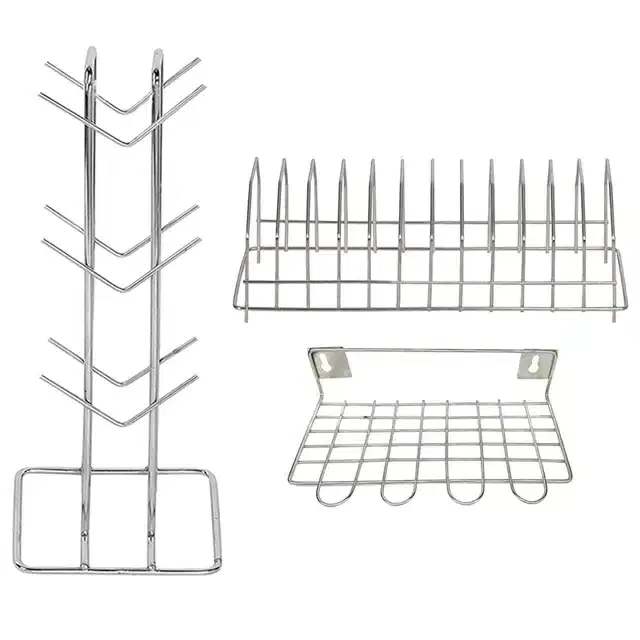 Stainless Steel Cup Stand & Plate Stand with Utensil Holder, Set of 3, Silver