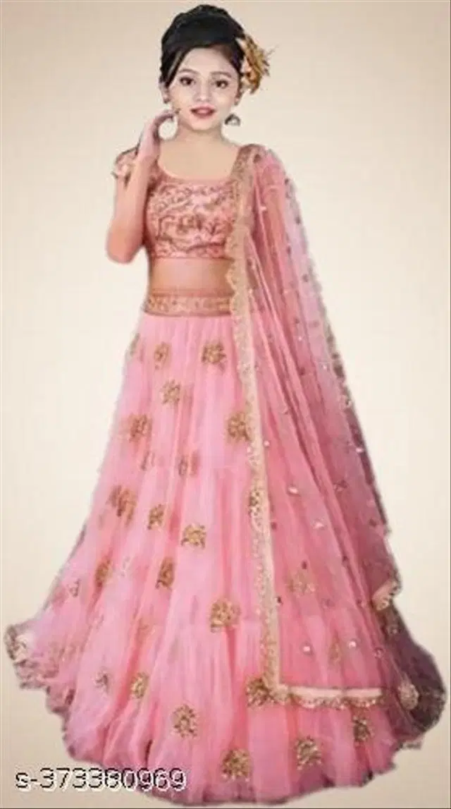 Net Lehenga with Choli & Dupatta for Girls (Pink, 3-4 Years)