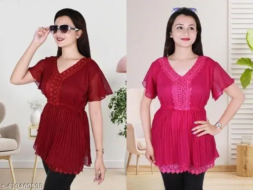 Casual Top for Women, Pack of 2 (Pink, L)