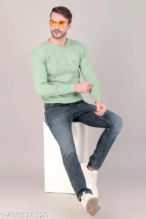 Full Sleeves Sweater for Men (Mint Green, M)