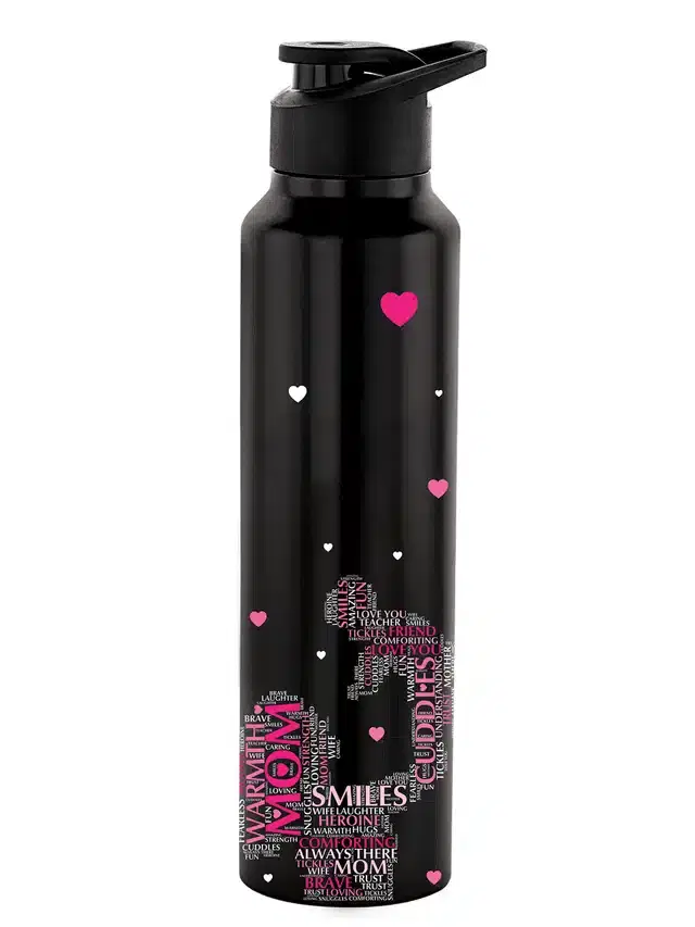 Stainless Steel Insulated Single Wall Water Bottle, Black, 1000 ml