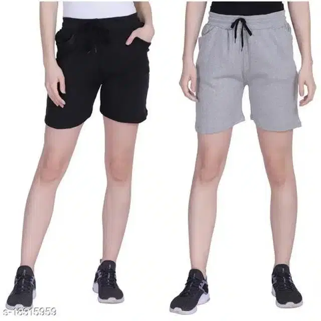 Shorts for Women, Pack of 2 (Black & Grey, 30)