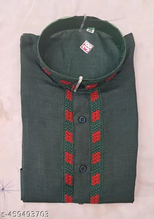 Cotton Solid Kurta for Men, Green (M)