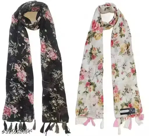 Printed Georgette Stoles for Women, Assorted, Pack of 2 (2 m)