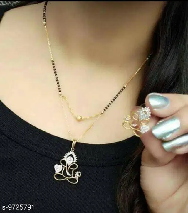 Alloy Mangalsutra with Earrings for Women, Set of 1 (Multicolor)