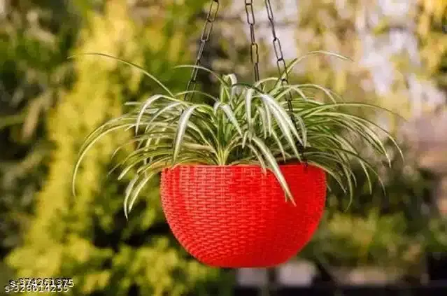 Hanging Flower Pots with Metal Chain, Red