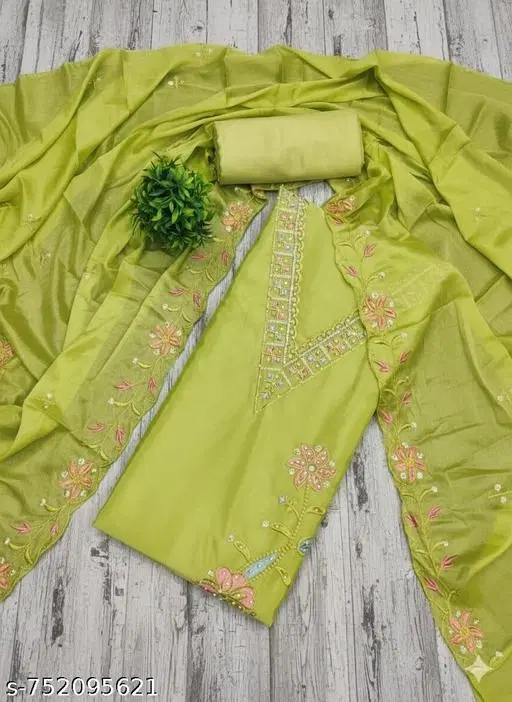 Embroidered Floral Patiala Suits for Women (Green, 5.85 meter (S)) (Multicolor, 5.85 meter (S)
