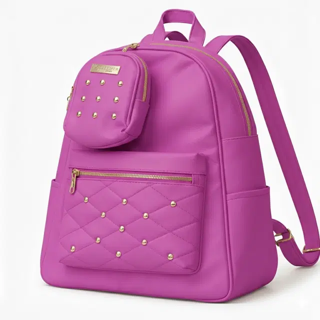 PU Leather Backpack for Women & Girls, Pink (9.6 Ltr)