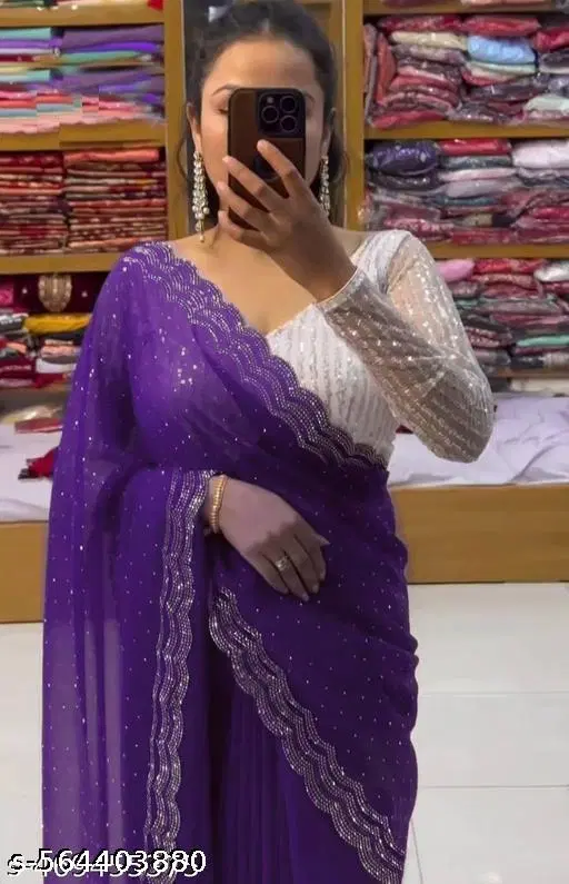 Georgette Saree for Women, Blue (5.5 M)