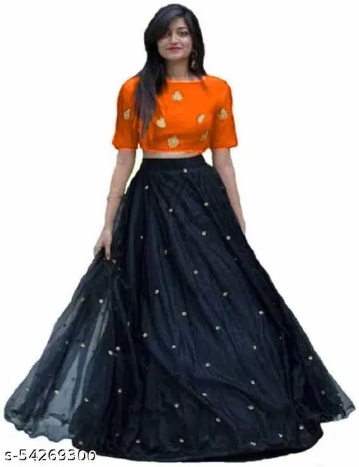 Cotton Blend Lehenga Choli for Women (Orange, Free Size)