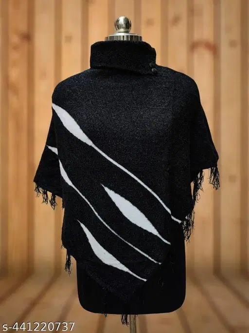 Woolen Poncho for Women (Black, Free Size)